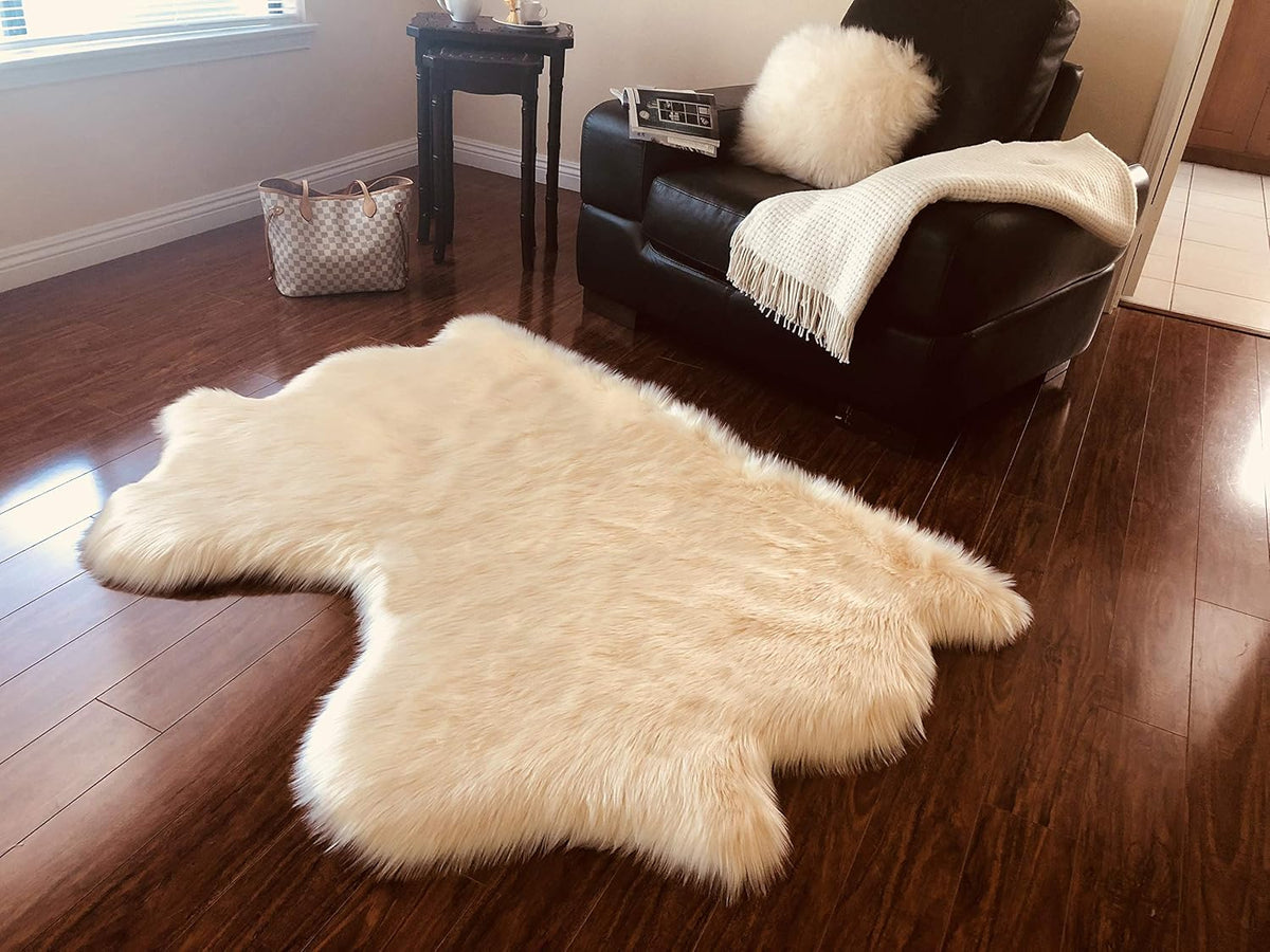 LAMBZY Faux Sheepskin Hypoallergenic Free Shape Silky Shag Rug, Luxury Shaggy Plush Carpet for