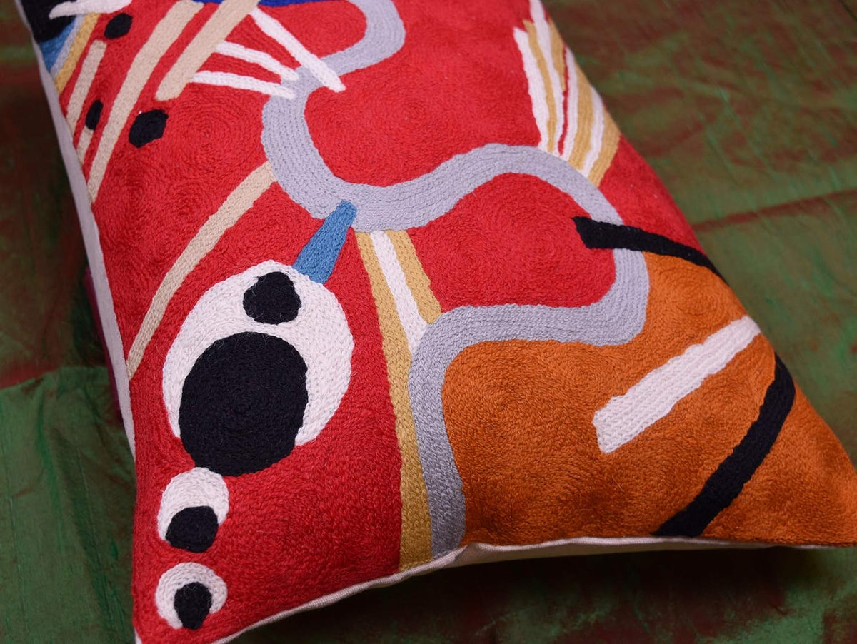 Lumbar Kandinsky Red Modern Throw Pillow Cover in Flow | Red Abstract Pillowcase | Modern Couch