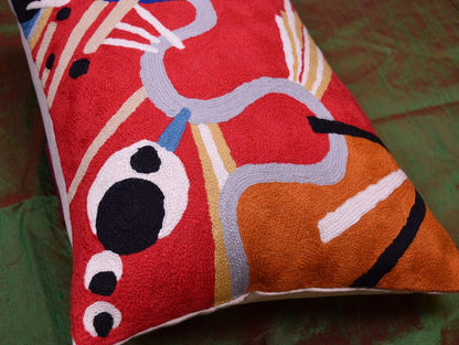 Lumbar Kandinsky Red Modern Throw Pillow Cover in Flow | Red Abstract Pillowcase | Modern Couch