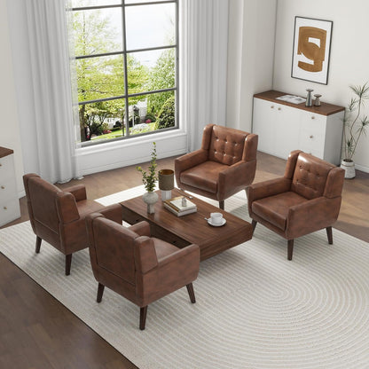 UIXE Faux Leather Accent Chairs Set of 4, Modern Arm Club Chair Upholstered Armchair for Living