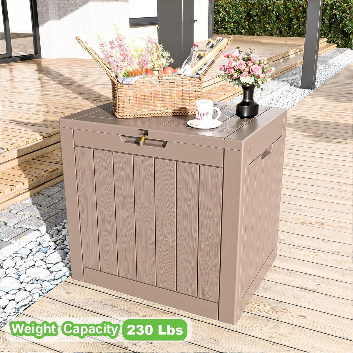 30 Gallon Outdoor Deck Box,Storage Lockable Waterproof Patio Furniture,Garden Tools,Cushions,Pool