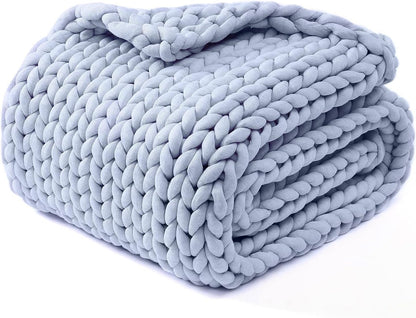 YnM Chunky Throw Blanket, Medium-Weight, Hand Knitted, Skin Friendly, Ventilated and Breathable