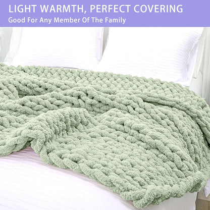 Bigacogo Chunky Knit Throw Blanket for Couch, 51x63 inches, 100% Hand Knitted with Thick Jumbo