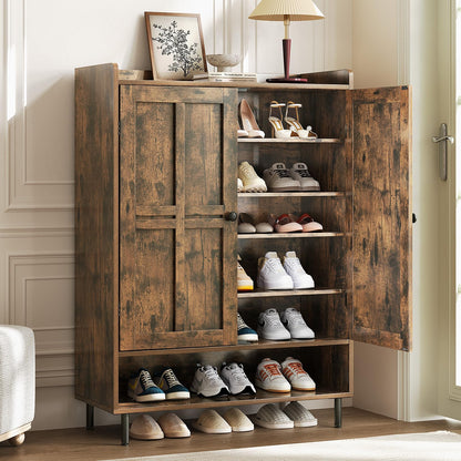 ComfyCorner Shoe Cabinet with Cross Molding Doors, 6-Tier Storage, Brown