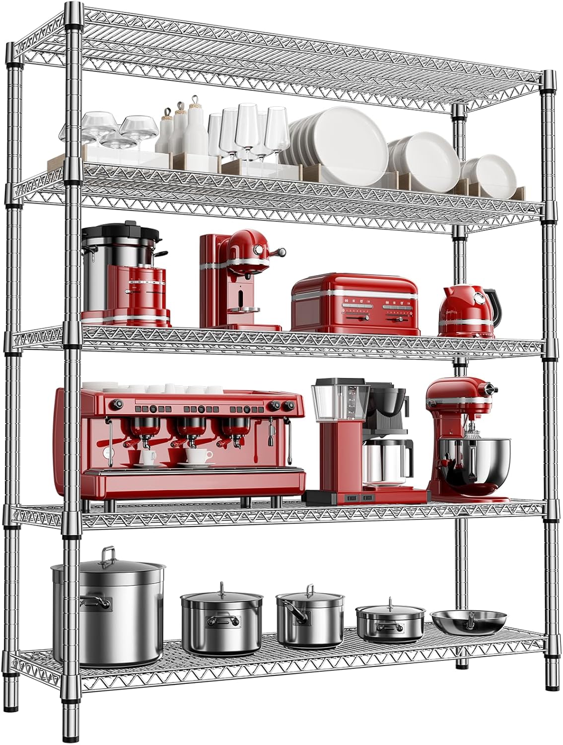 2200 Lbs 5 Tier Storage Rack Metal Wire Shelving Unit, Storage Standing Shelf Organizer for Laundry
