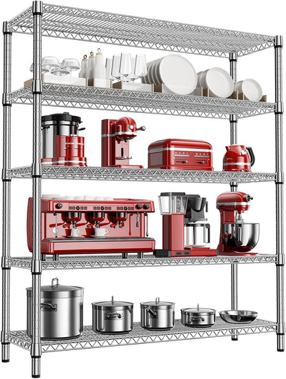 2200 Lbs 5 Tier Storage Rack Metal Wire Shelving Unit, Storage Standing Shelf Organizer for Laundry