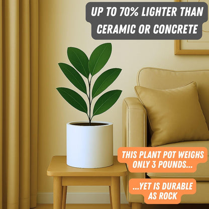 Fox & Fern 8 Inch Plant Pot with Drainage Plug — Premium Lightweight Fiberstone Matte White