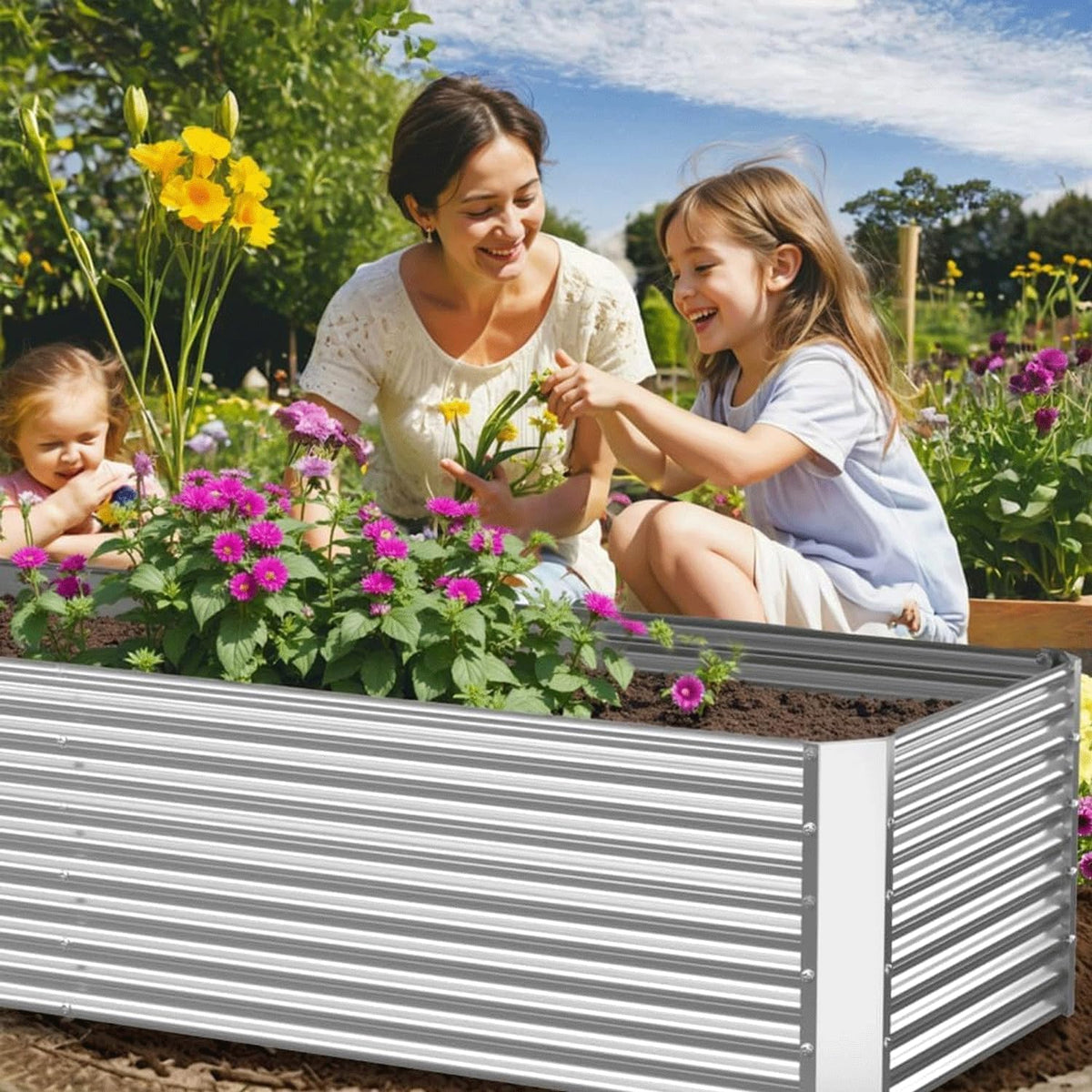 2 Pack 8x4FT Tall Galvanized Raised Garden Bed Outdoor,Metal Garden Bed for Vegetables,Steel Raised