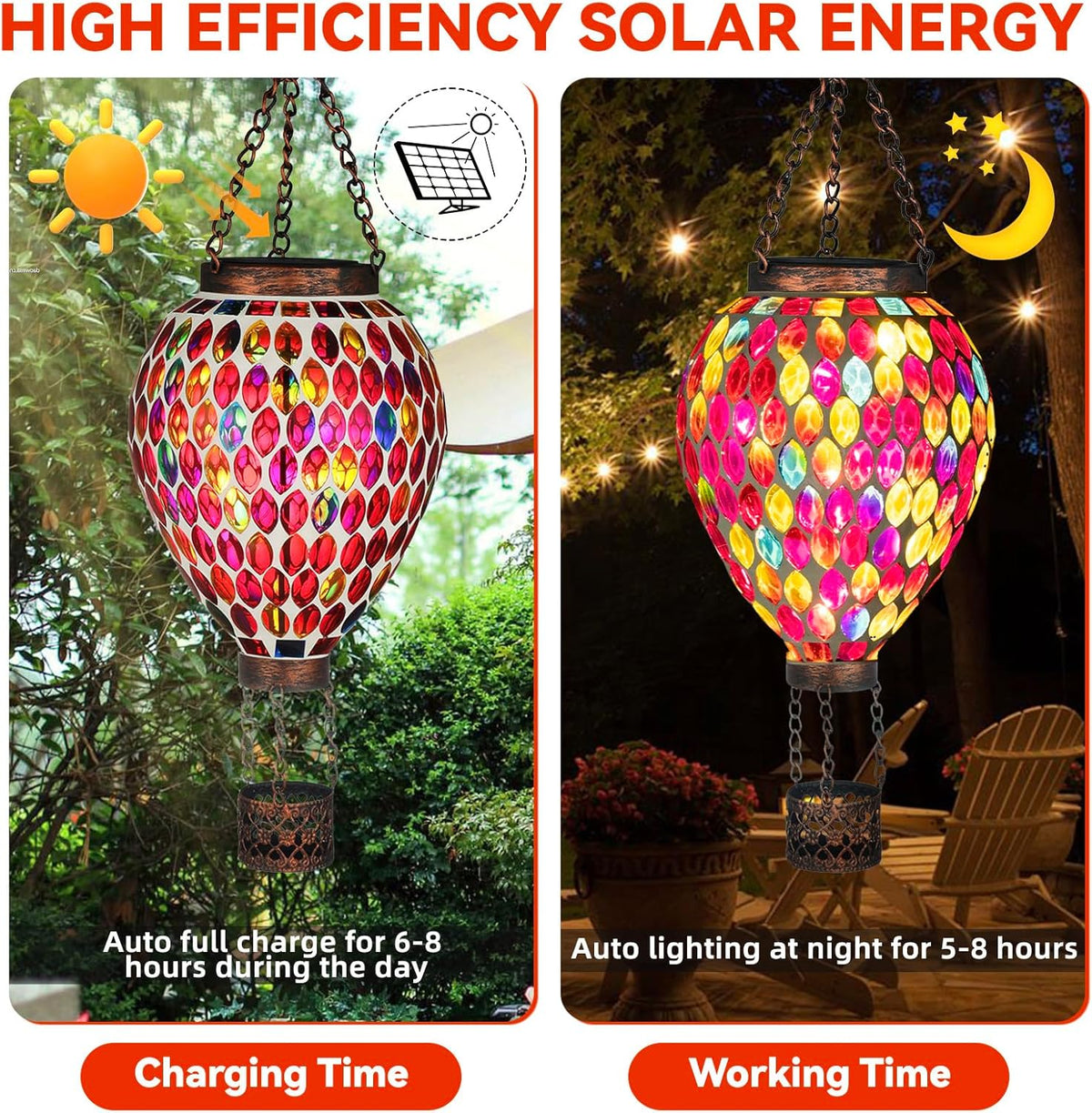 VOREEN Hot Air Balloon Solar Lantern, Mosaic Solar Outdoor Hanging Wind Light, Waterproof, Patio