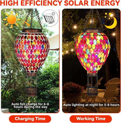 VOREEN Hot Air Balloon Solar Lantern, Mosaic Solar Outdoor Hanging Wind Light, Waterproof, Patio