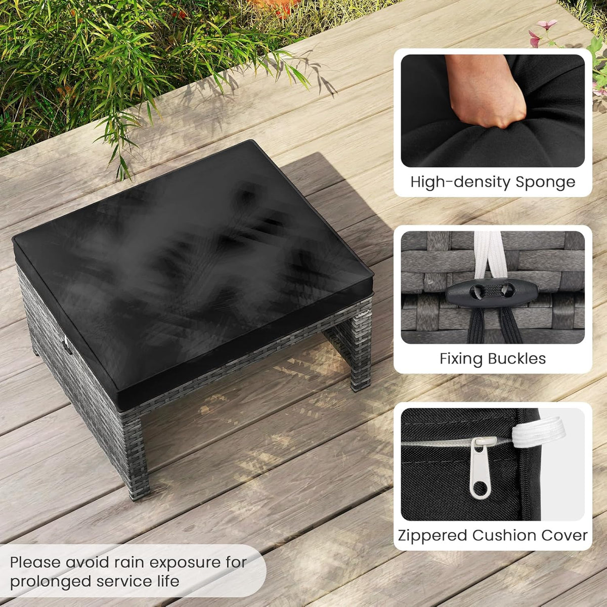 Tangkula 2 Pieces Patio PE Rattan Ottomans, Multipurpose Outdoor Footstool Footrest Additional