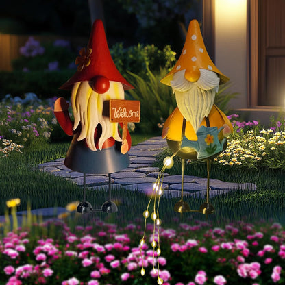 HONGLAND Metal Gnome Yard Art -18 Inch Garden Gnomes Statues Outdoor Decor with Watering Can Solar