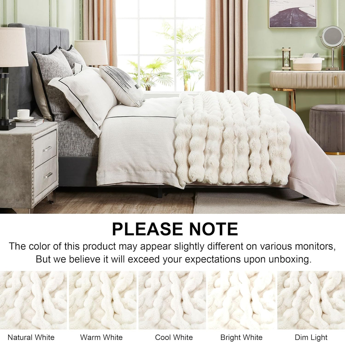 DREAMNINE Large Soft Thick Fuzzy Bubble Faux Rabbit Fur Blanket Full Size 70" x 80",Double Sided