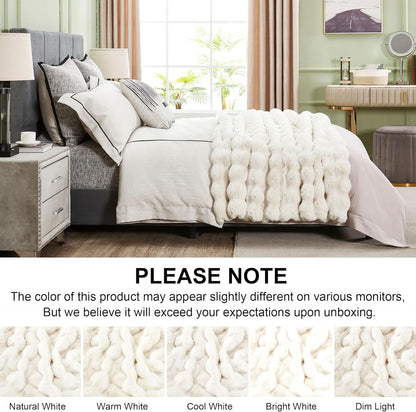 DREAMNINE Large Soft Thick Fuzzy Bubble Faux Rabbit Fur Blanket Full Size 70" x 80",Double Sided