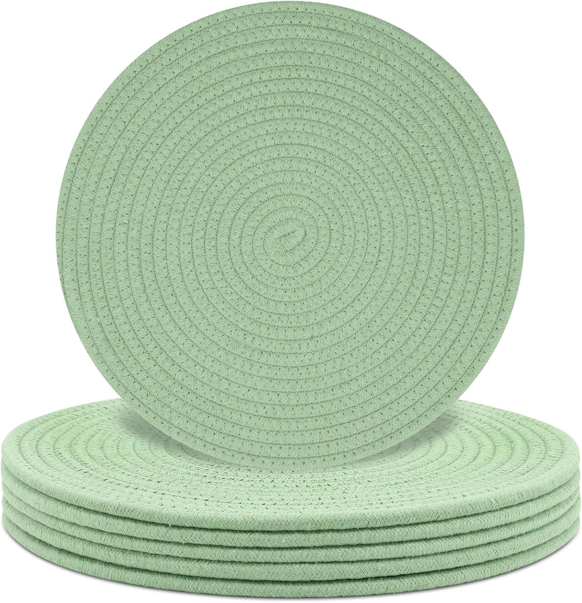 Round Placemats Set of 6, Cotton Rope Woven Table Mats, Hot Pads for Kitchen, Non Slip Heat