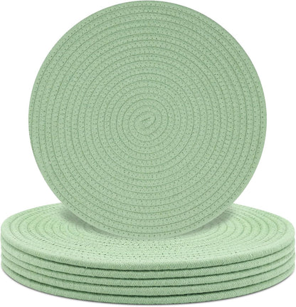 Round Placemats Set of 6, Cotton Rope Woven Table Mats, Hot Pads for Kitchen, Non Slip Heat