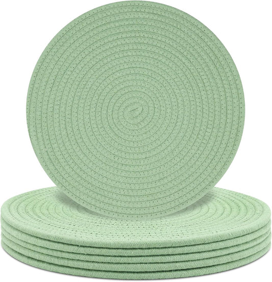 Round Placemats Set of 6, Cotton Rope Woven Table Mats, Hot Pads for Kitchen, Non Slip Heat