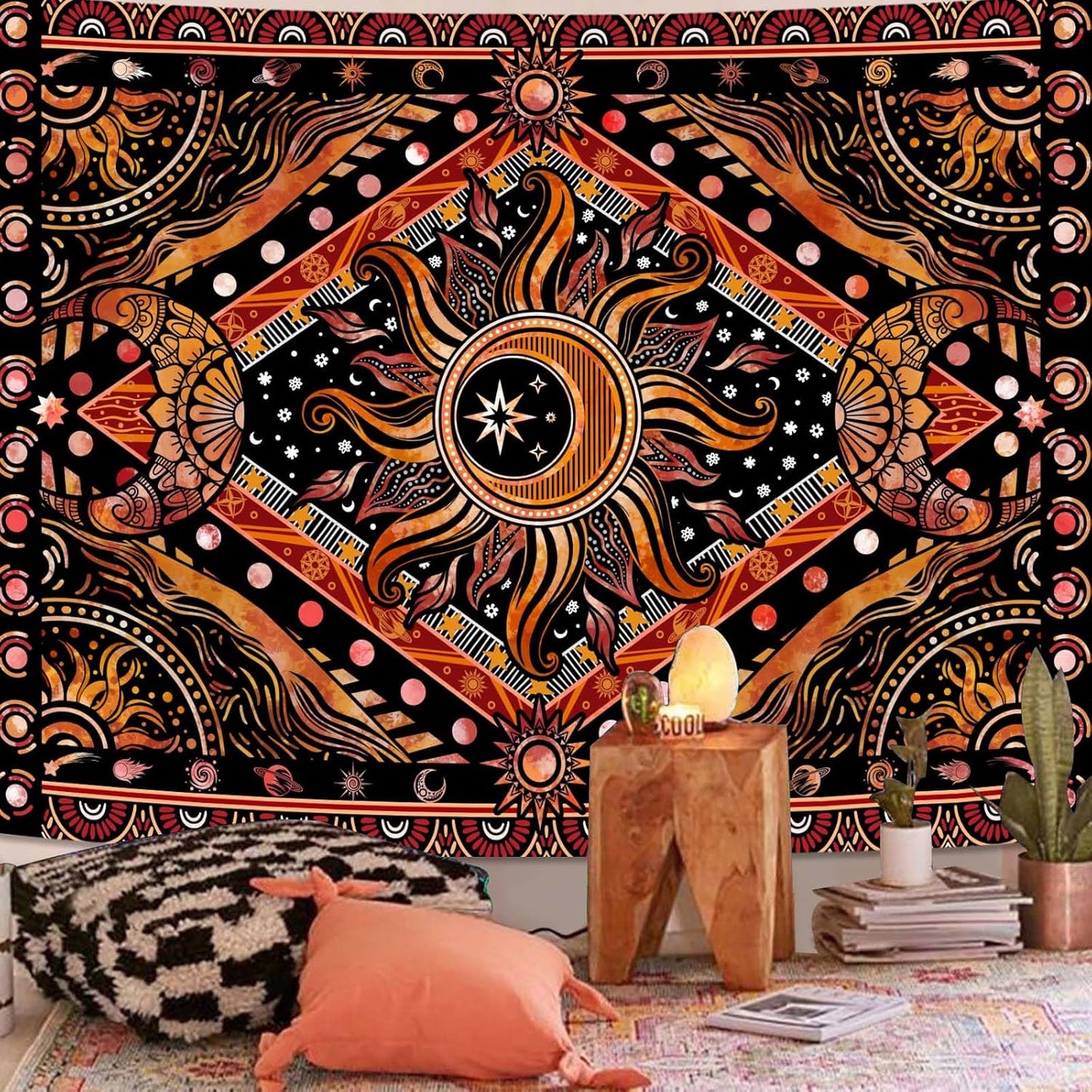 Lunerfex Hippie Sun and Moon Tapestry Bohemian Celestial Tapestry Aesthetic Tapestries for Bedroom