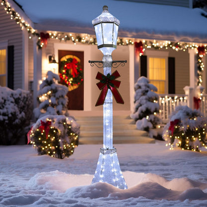 6FT Lighted Freestanding Lamp Post for Christmas Decoration, Pre-Lit Iridescent Post Lamp with 120