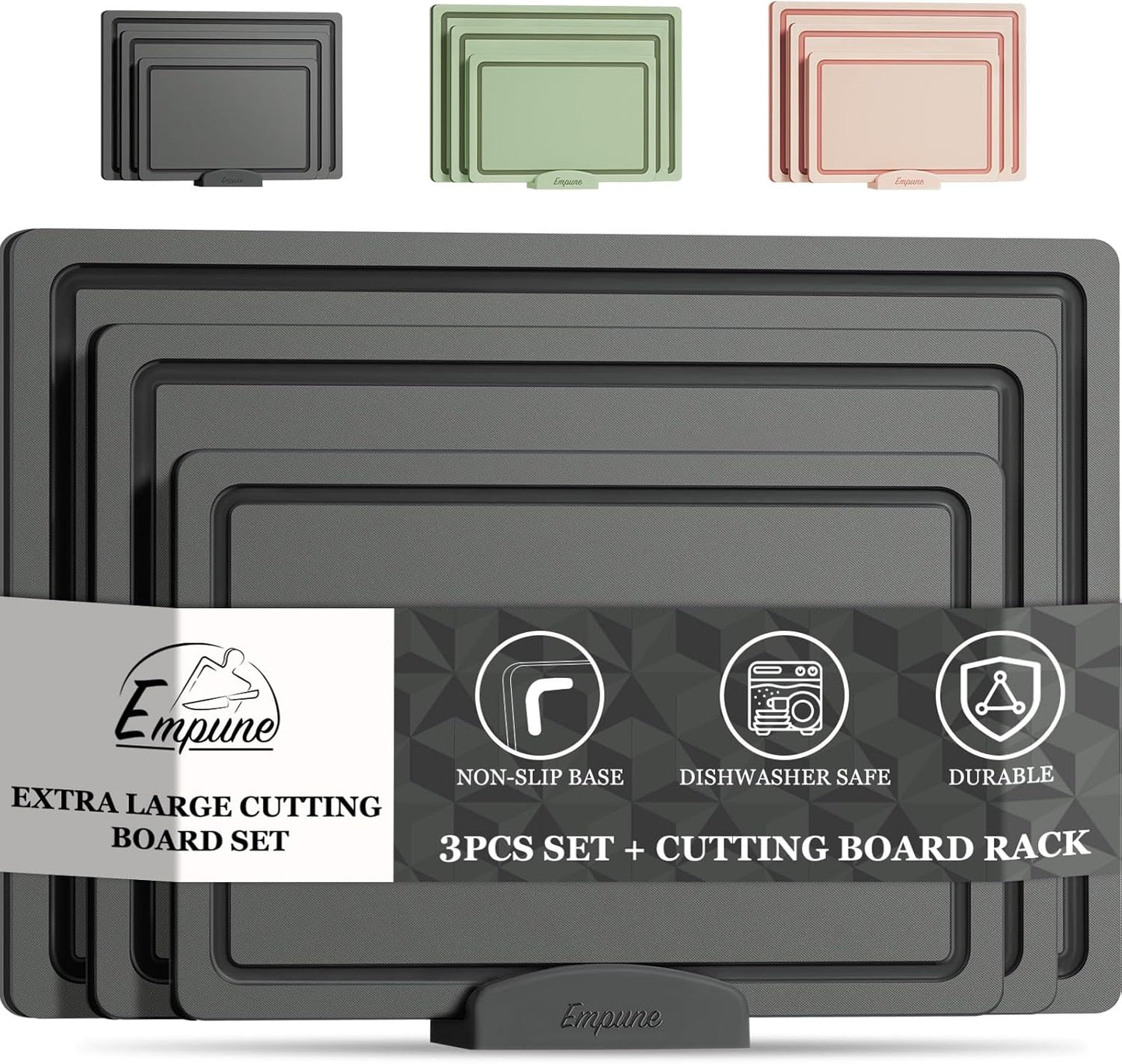 Empune Plastic Cutting Board Set, Recycled Plastic Cutting Boards for Kitchen (Set of 3)