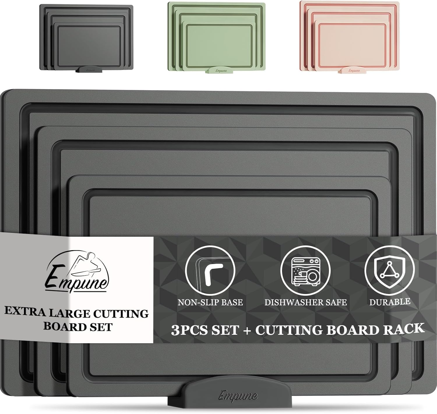 Empune Plastic Cutting Board Set, Recycled Plastic Cutting Boards for Kitchen (Set of 3)