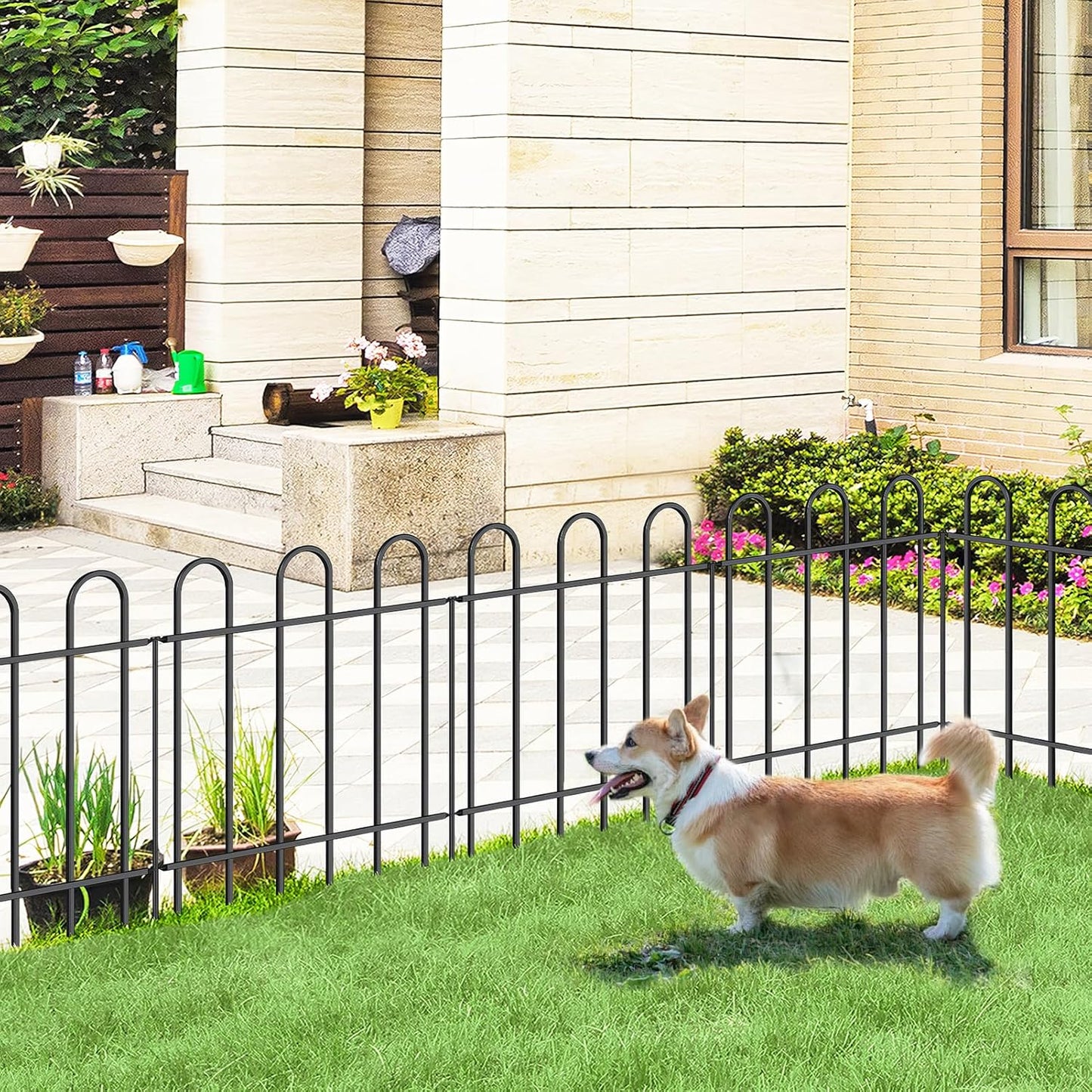 Metal Garden Fence 24 in H x 16 ft L, No dig Garden Border Yard Fencing, Dog Fence Outdoor