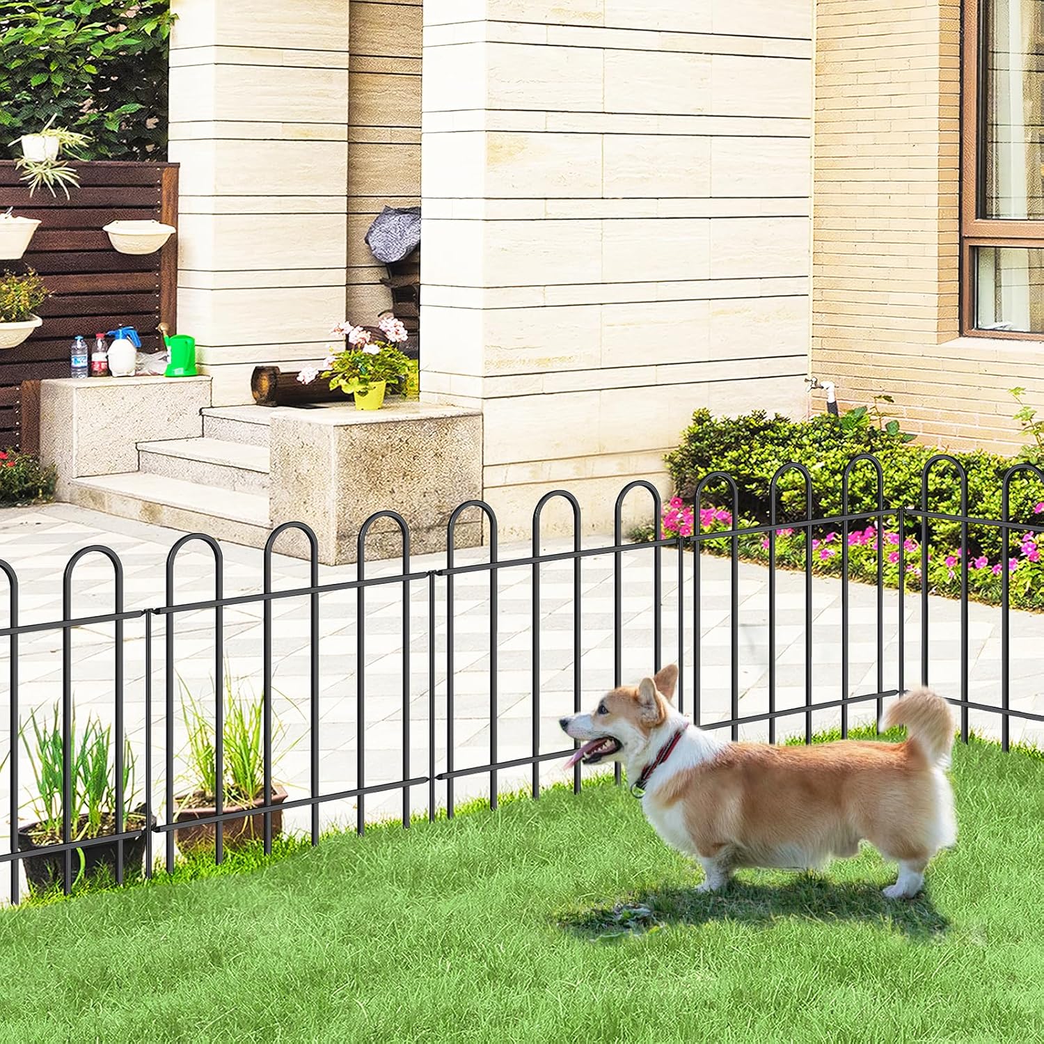Metal Garden Fence 24 in H x 16 ft L, No dig Garden Border Yard Fencing, Dog Fence Outdoor