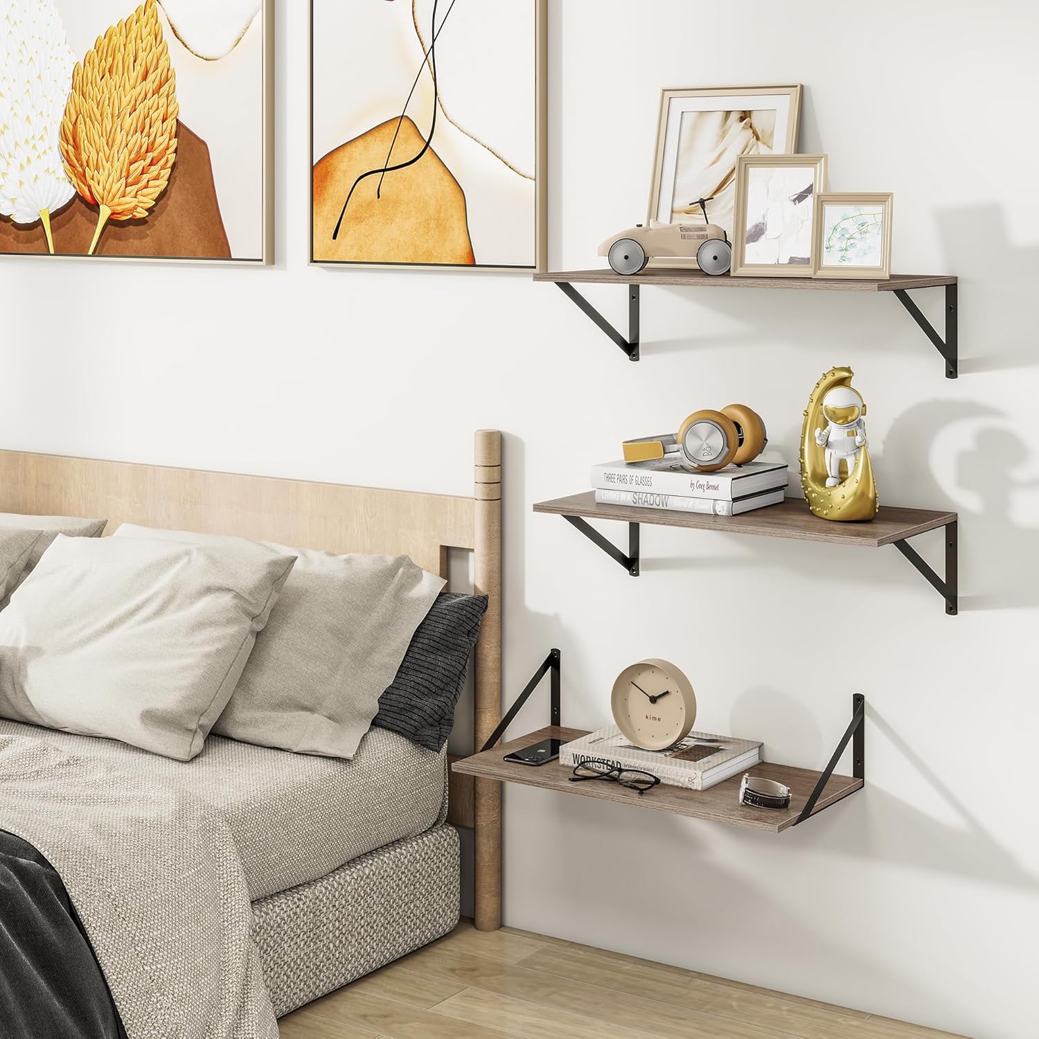 Heimlove 24" W x 12" D Wall Shelves for Books, 12 Inch Deep Floating Shelves Set of 3, Wide