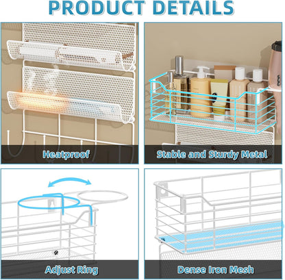 VITVITI Metal Hair Tool Organizer Wall Mount, Hair Dryer Holder with 3 Tier Shelf Basket Hooks