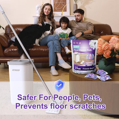JOYMOOP Mop and Bucket with Wringer Set and Floor Cleaner Pods, Flat Floor Mop with 3 Reusable