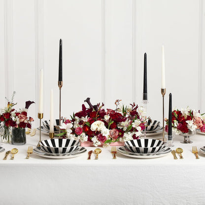 Christian Siriano Empire Porcelain Dinnerware, 12-Piece Plates and Bowls Set, Black and White Dish