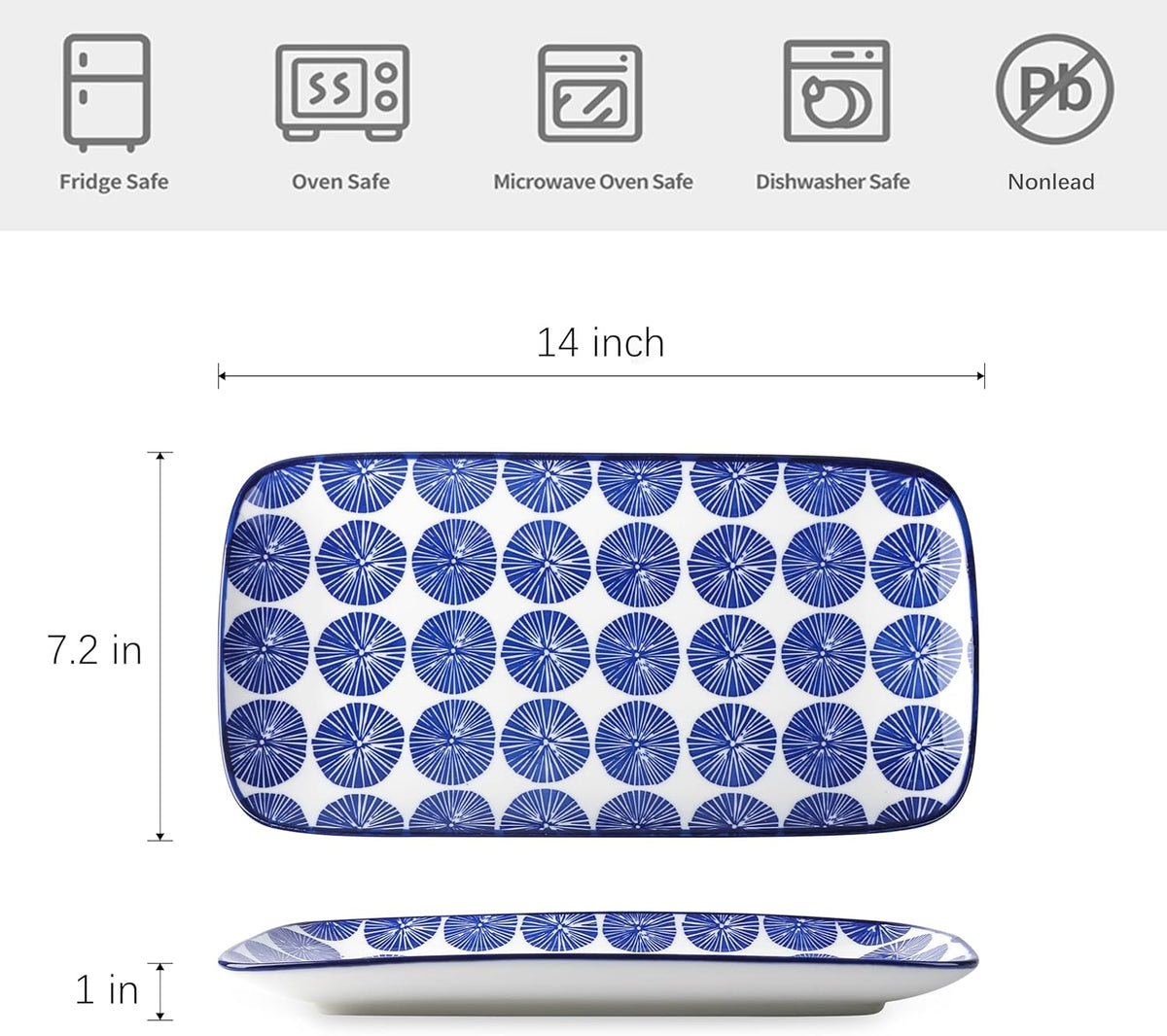 Selamica Ceramic Serving Platters, 14 Inch Serving Trays for Party Entertaining, Large Rectangular