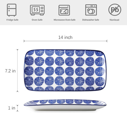 Selamica Ceramic Serving Platters, 14 Inch Serving Trays for Party Entertaining, Large Rectangular