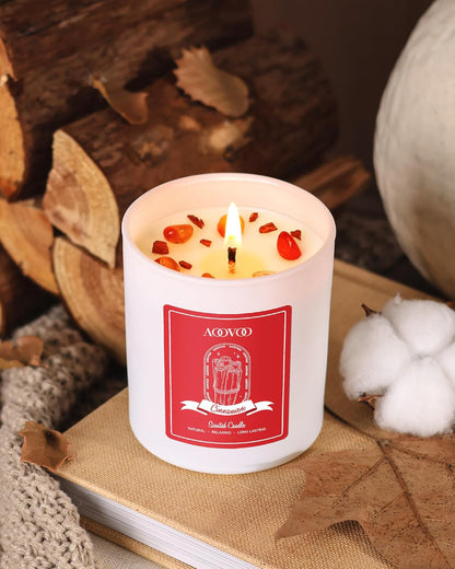 AOOVOO Cinnamon Scented Candles for Women - Aromatherapy Candle with Crystals Inside, 10oz Soy