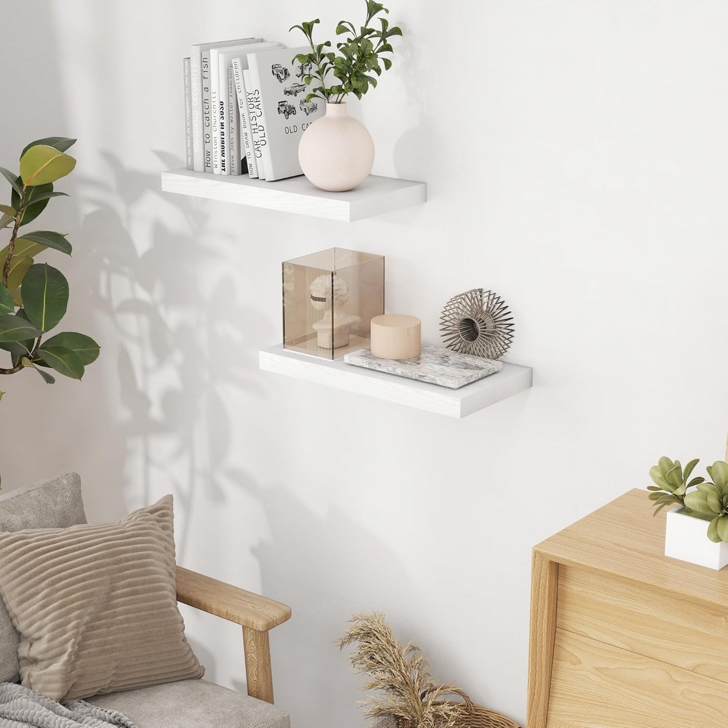 Fun Memories White Floating Shelves 16 Inch Long, 9 Inch Deep Wall Shelf for Bathroom, 16 x 9