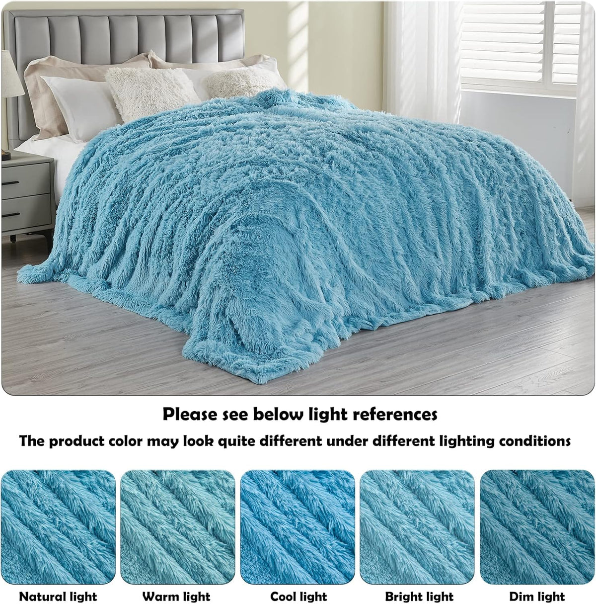 GONAAP Fuzzy Faux Fur Throw Blanket Sky Blue Super Soft Cozy Plush Fuzzy Shaggy Blanket for Couch