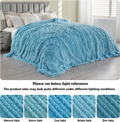 GONAAP Fuzzy Faux Fur Throw Blanket Queen Size Sky Blue Super Soft Cozy Plush Fuzzy Shaggy Blanket