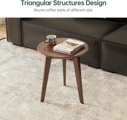 100% Solid Oak Round Side Table Set of 2, Small Bedside Table for Small Spaces, Living Room End
