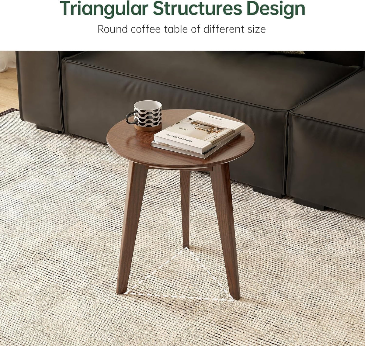 100% Solid Oak Round Side Table, Small Bedside Table for Small Spaces, Living Room End Table with