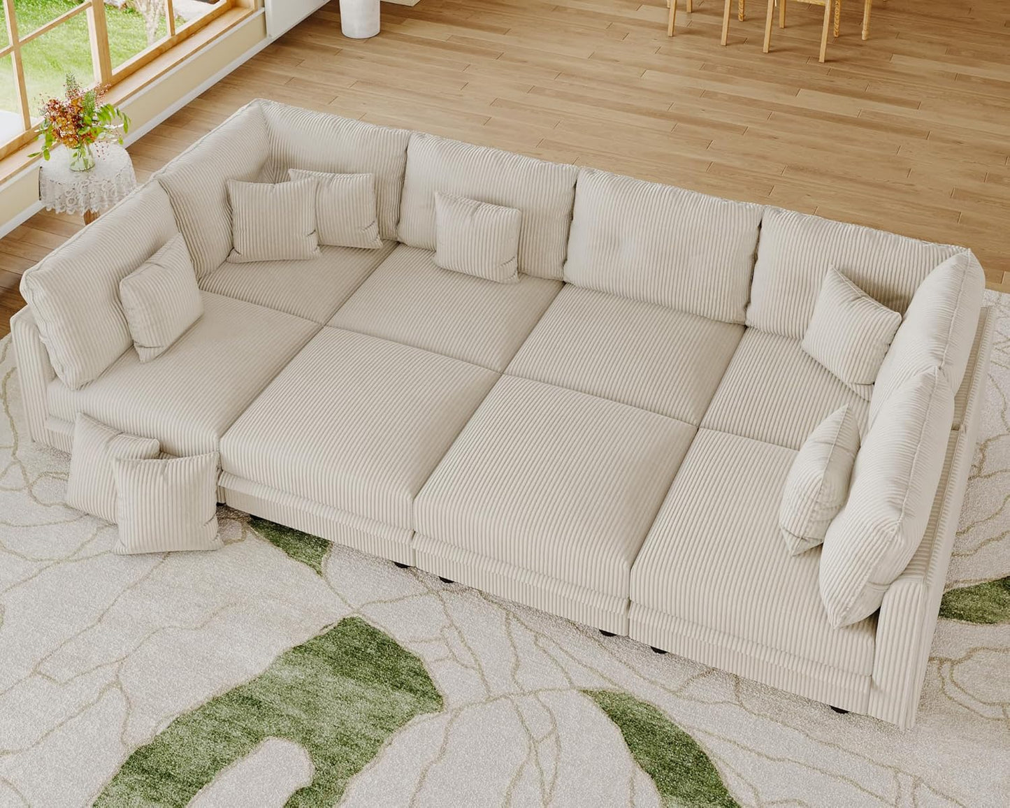 LLappuil Modular Sectional Sofa with Storage Seats, Corduroy Convertible Modular U Shaped Sectional