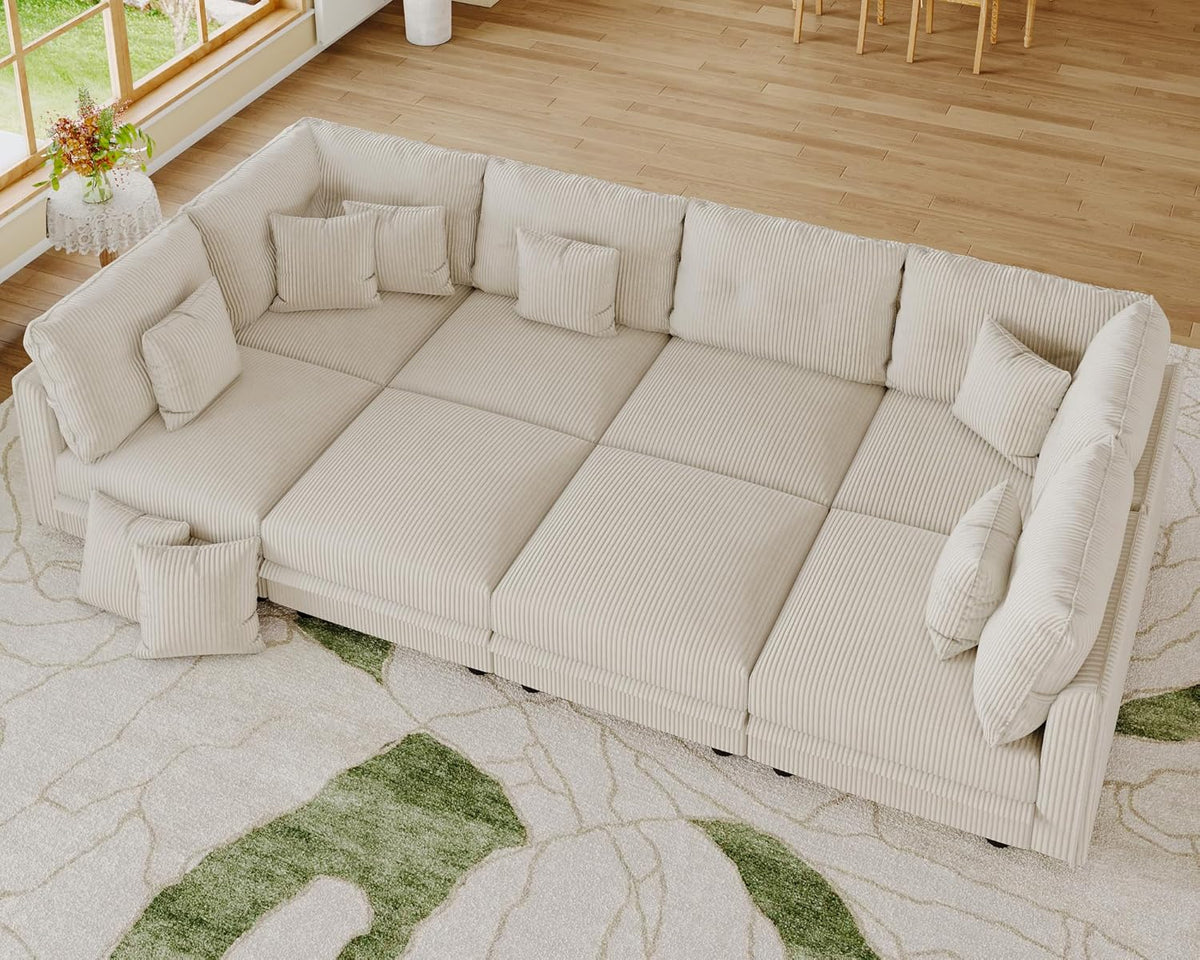 LLappuil Modular Sectional Sofa with Storage Seats, Corduroy Convertible Modular U Shaped Sectional