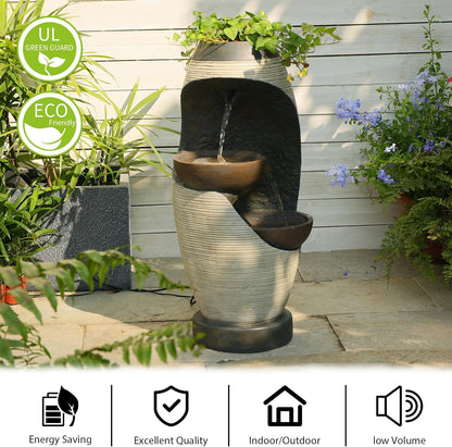 27.95''H Outdoor Garden Water Fountain, 2-Tier Bowl Shaped Floor - Standing Waterfall Fountain