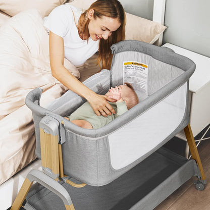 3 in 1 Baby Bassinet, Rocking Bassinets with Comfy Mattress and Wheels, Adjustable Height Bassinet