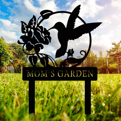 Personalized Metal Sign with Stake, Custom Hummingbird Garden Sign for Outdoor, Patio, Farmhouse