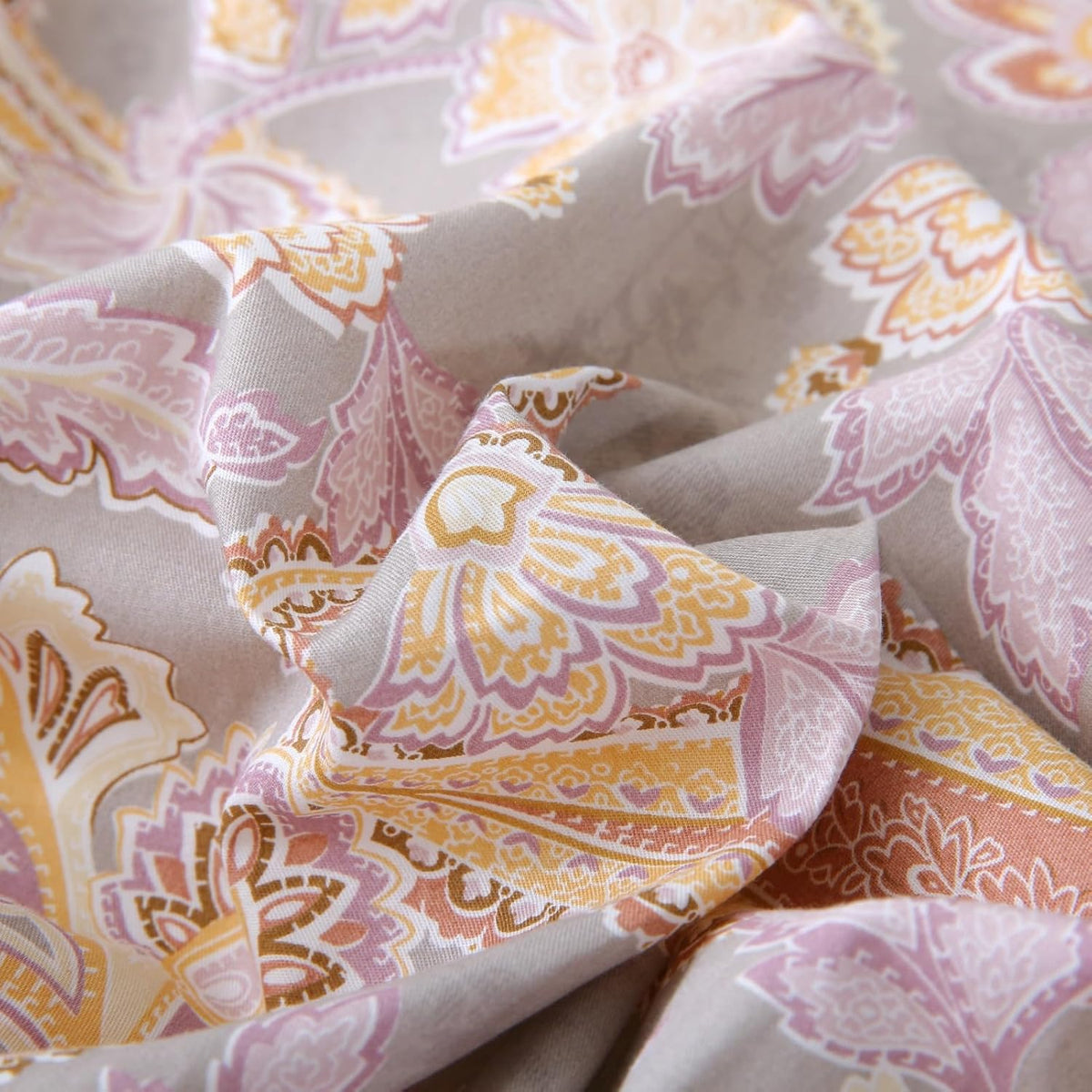 ABREEZE Paisley Bedding Sets 3Pcs Brushed Cotton Duvet Cover Set Queen Size Rustic Damask Gold