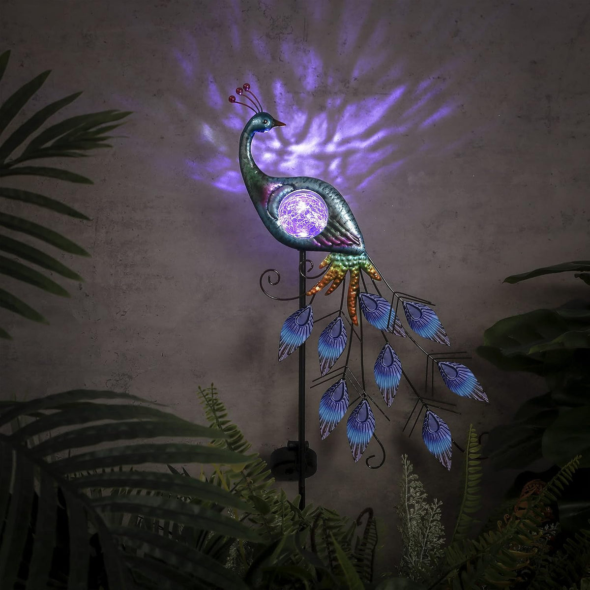 TERESA'S COLLECTIONS Solar Garden Lights Outdoor Garden Decor, Metal Peacock Decorations for Yard