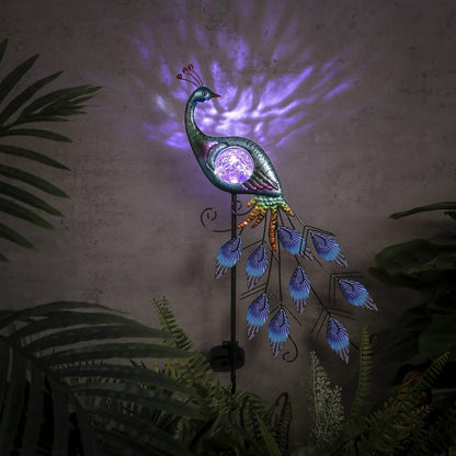 TERESA'S COLLECTIONS Solar Garden Lights Outdoor Garden Decor, Metal Peacock Decorations for Yard