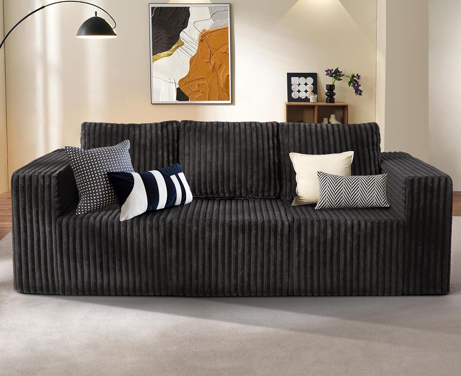 Modular Sectional Sofa 3-Seater Modular Couch with Deep Seat Memory Foam Cloud Chair with Pillows