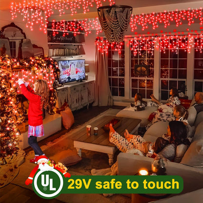 KNONEW Christmas Lights Outdoor Decorations 400 LED 33ft 8 Modes Curtain Fairy String Light with 75