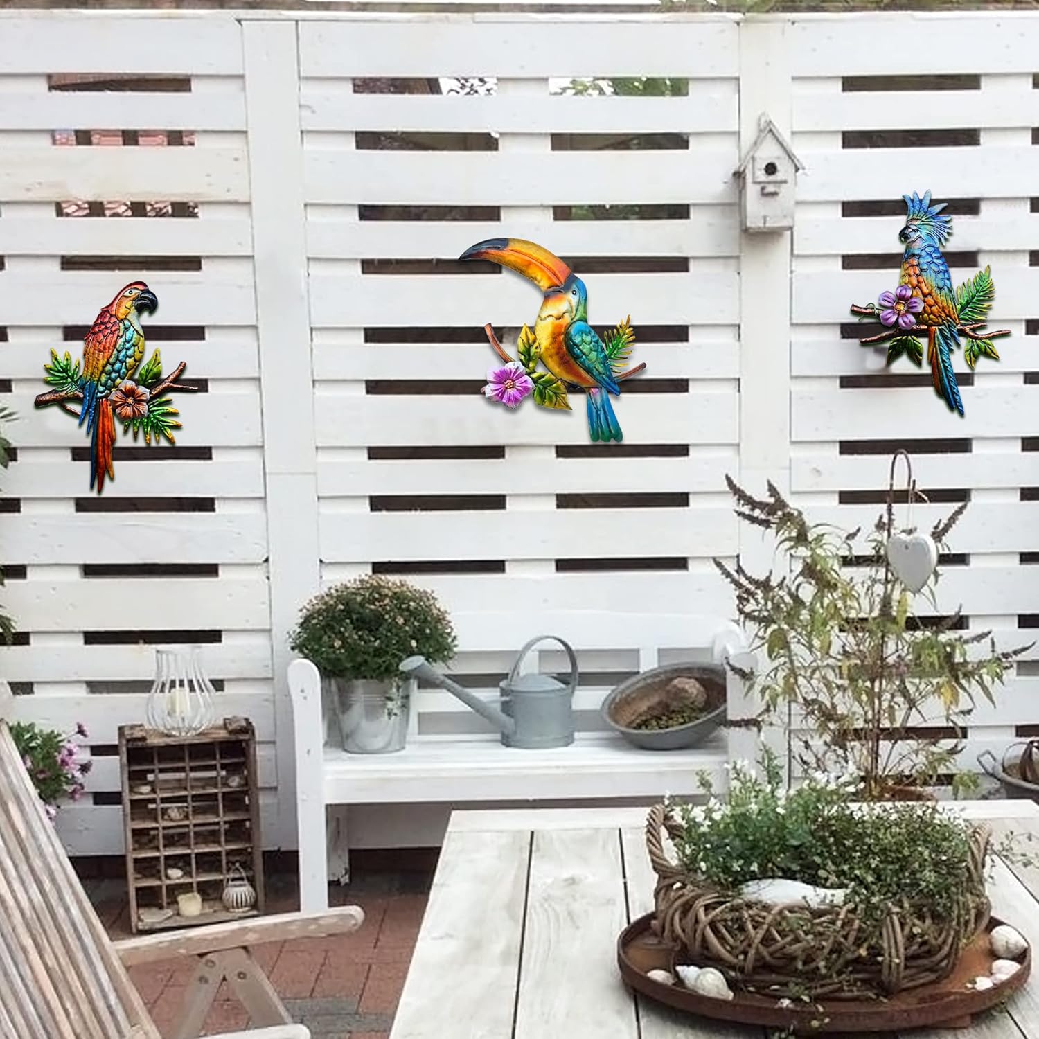 J-Fly Metal Parrot Wall Decor Tropical Outdoor Wall Decor Parrot Outdoor Wall Art Metal Bird
